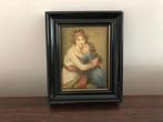 Oud lijstje kadertje afbeelding moeder met kind op stof, Antiek en Kunst, Curiosa en Brocante, Ophalen of Verzenden