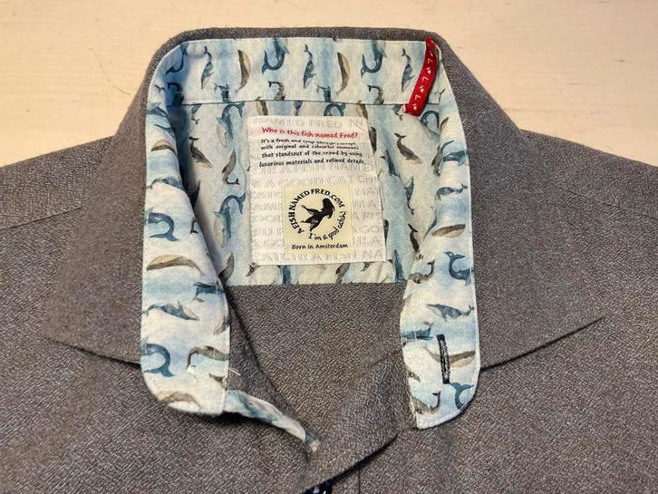 👔 A Fish Named Fred maat L overhemd lange mouw grijs, Kleding | Heren, Overhemden, Zo goed als nieuw, Halswijdte 41/42 (L), Grijs