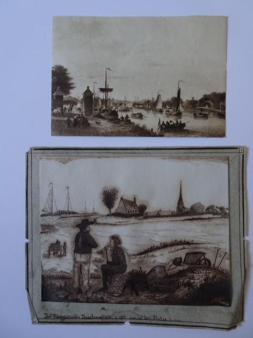 Tekening Sloten 1852 Haarlemmermeer, prent Leidse vaart, Antiek en Kunst, Kunst | Tekeningen en Foto's, Verzenden