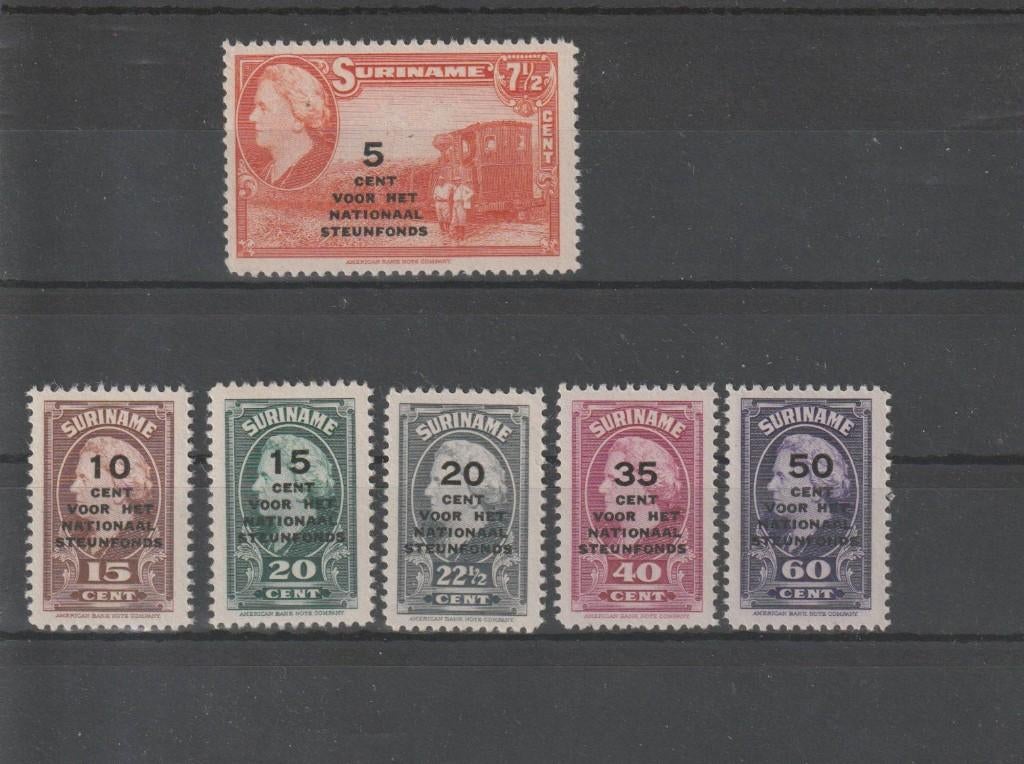 Suriname 1945, NVPH 214 t/m 219, Postfris., Postzegels en Munten, Verzenden, Postfris