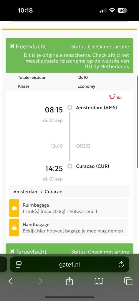 Vliegticket naar Curacao met Tui, Eén persoon, Vliegtuig, Met bestemming of datum
