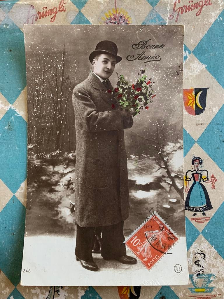 1913 Bonne Année - man met bolhoed (PP), Ophalen of Verzenden, Voor 1920, Gelopen, Feest(dag)