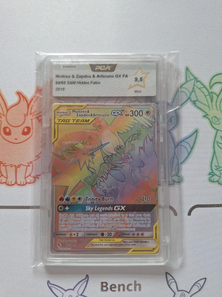 Moltres & Zapdos & Articuno GX FA PCA 9.5 Mint, Ophalen of Verzenden, Nieuw, Losse kaart