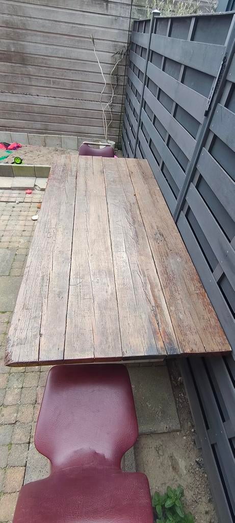 Houten tuintafel met wit onderstel, Tuin en Terras, Ophalen of Verzenden, Hout, Overige typen