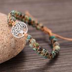 Gevlochten armband met Jade en Levensboom zilverkleurig, Nieuw, Ophalen of Verzenden, Met bedels of kralen, Zilver