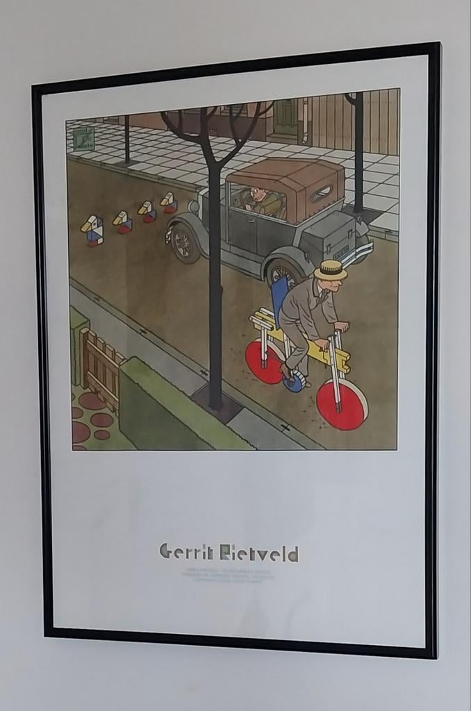 Gerrit Rietveld Poster - De Stijl Fiets, Huis en Inrichting, Oorspronkelijke maker, Ophalen of Verzenden, Zo goed als nieuw, Foto of Poster
