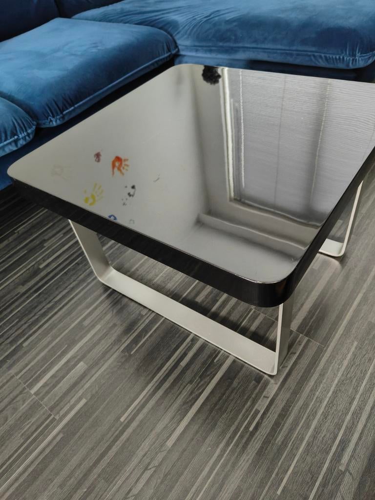 Salontafel hoogglans zwart met aluminium poten, Huis en Inrichting, Tafels | Salontafels, Ophalen, Gebruikt, 50 tot 100 cm, 50 tot 100 cm