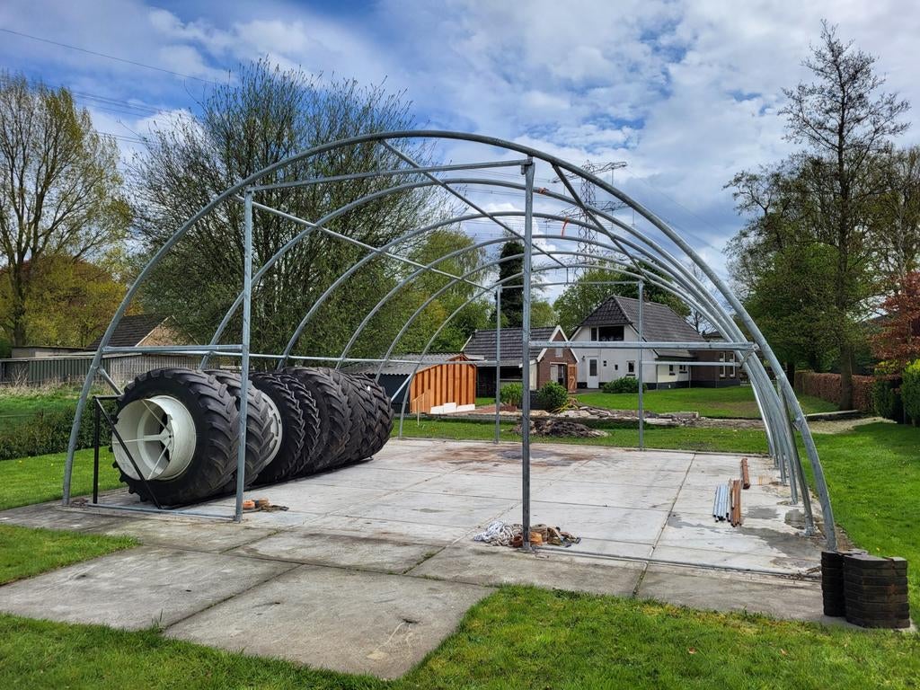 Buis frame opslag tent 9x10m 4m hoog, Ophalen