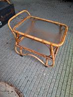 Vintage rotan serveerwagen met glasplaten, Antiek en Kunst, Ophalen