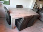 Eettafel met 6 eetkamerstoelen op wieltjes - Goede staat, Huis en Inrichting, Tafels | Eettafels, Ophalen, Gebruikt, 50 tot 100 cm