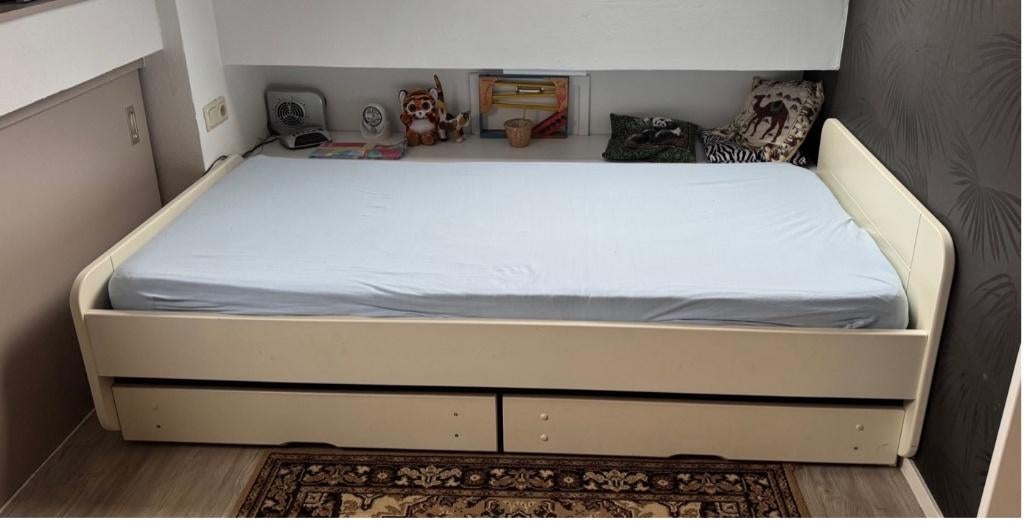 Eénpersoonsbed 200x90, Huis en Inrichting, Slaapkamer | Bedden, Ophalen, 90 cm, Eenpersoons, Wit