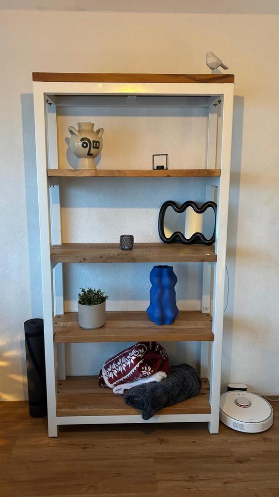 Witte houten open kast, Ophalen, Gebruikt, 50 tot 100 cm, Metaal