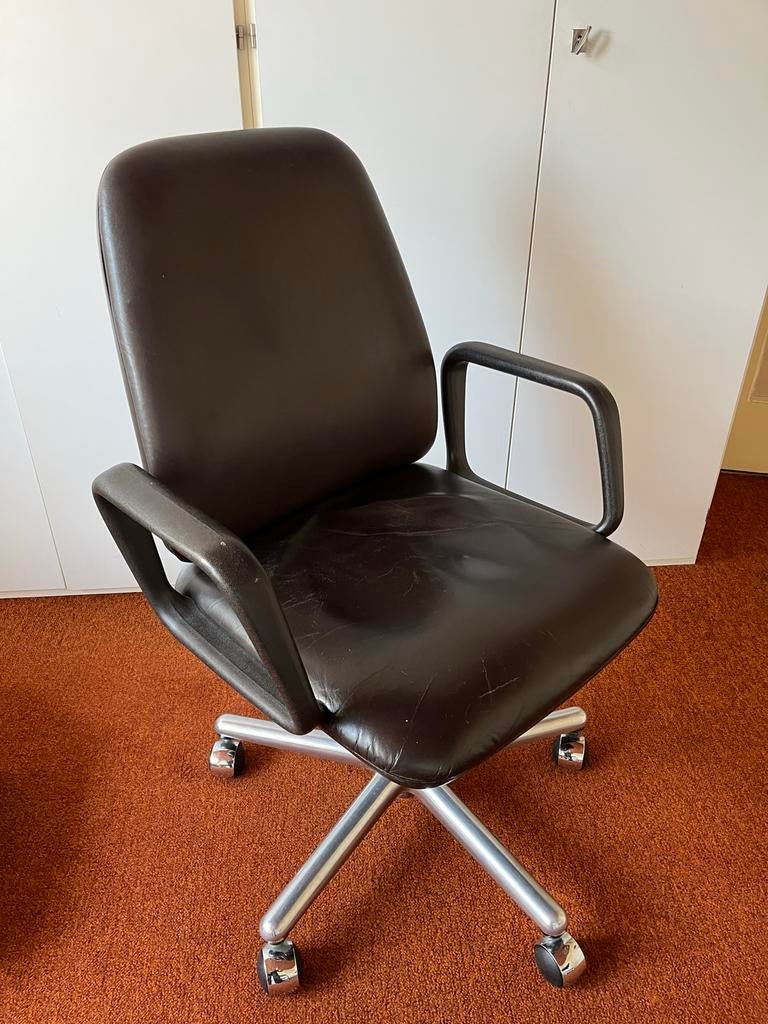 Bureaustoel bruin leer verrijdbaar, Ophalen, Gebruikt, Bruin, Bureaustoel