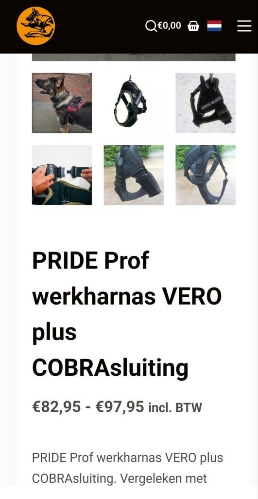 Pride prof werkharnas vero plus cobrasluiting+d ring borstpl, Dieren en Toebehoren, Ophalen, Nieuw