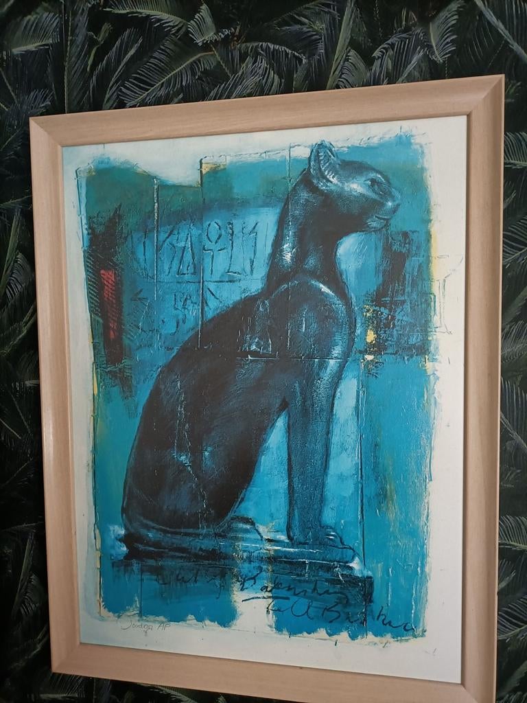Schilderij met Egyptische kat - Bastet, Antiek en Kunst, Ophalen