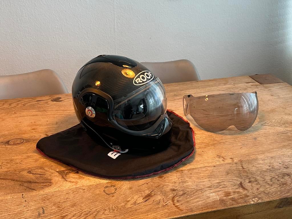 ROOF Boxer carbon helm maat M + extra vizier, Motoren, Kleding | Motorhelmen, Ophalen of Verzenden, Tweedehands, Systeemhelm, Overige merken