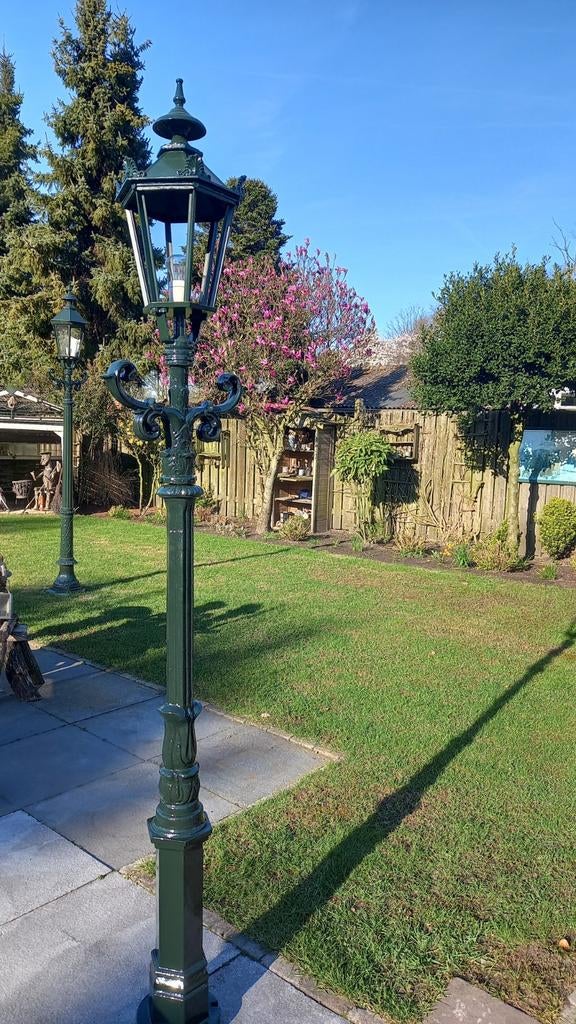 Nostalgische Hejo lantaarnpaal type tulp in klassiek groen, Tuin en Terras, Buitenverlichting, Minder dan 50 watt, Staande lamp