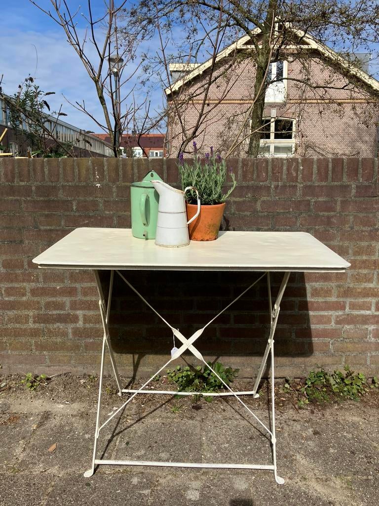 Franse tuintafel brocante, Ophalen, Rechthoekig, Metaal
