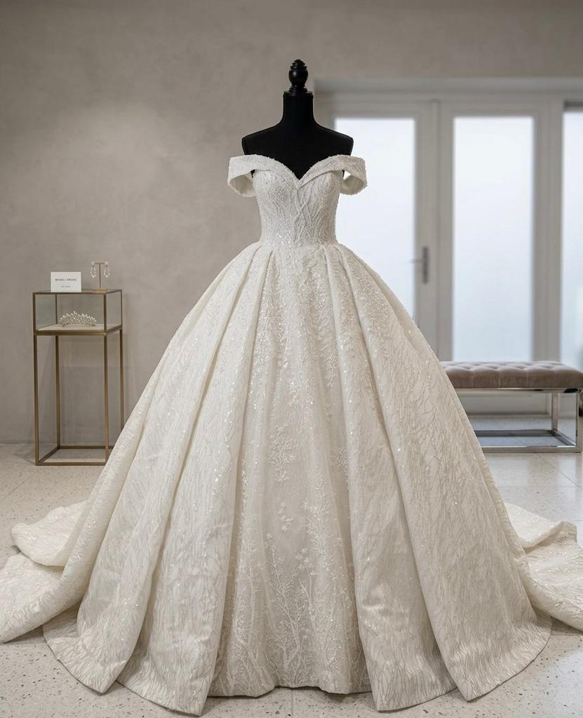 Prachtige Glitter Ballgown Trouwjurk met Hoepel | Maat 34-38, Ophalen, Zo goed als nieuw, Wit, Trouwjurk