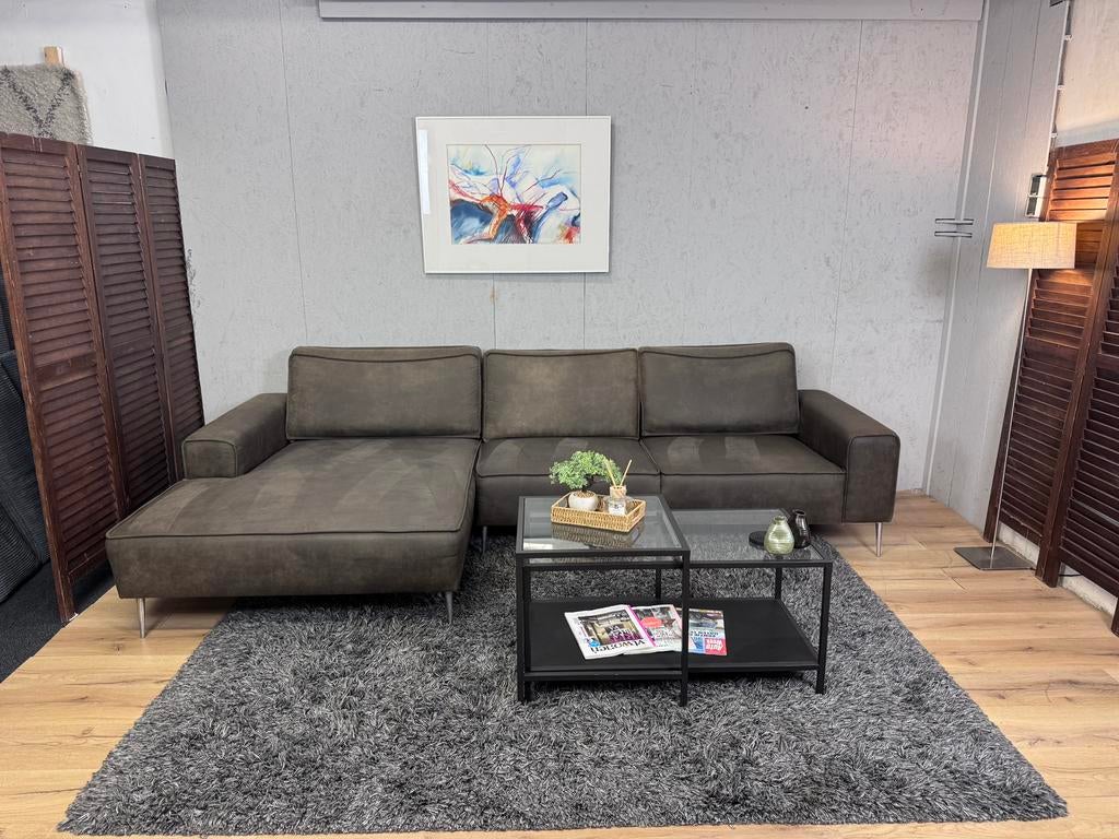 Nette Taupe Loungebank Microleer Refurbished -Gratis Bezorgd, Huis en Inrichting, Banken | Bankstellen, Ophalen of Verzenden, Zo goed als nieuw