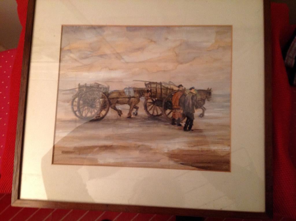 schilderij  "Strandjutters of visser met kar en paarden', Antiek en Kunst, Kunst | Schilderijen | Klassiek, Ophalen of Verzenden