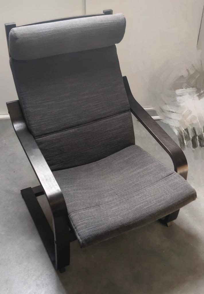 Ikea Poäng fauteuil - Grijs, Huis en Inrichting, Fauteuils, Gebruikt, Hout, Stof, 50 tot 75 cm, 75 tot 100 cm, Ophalen