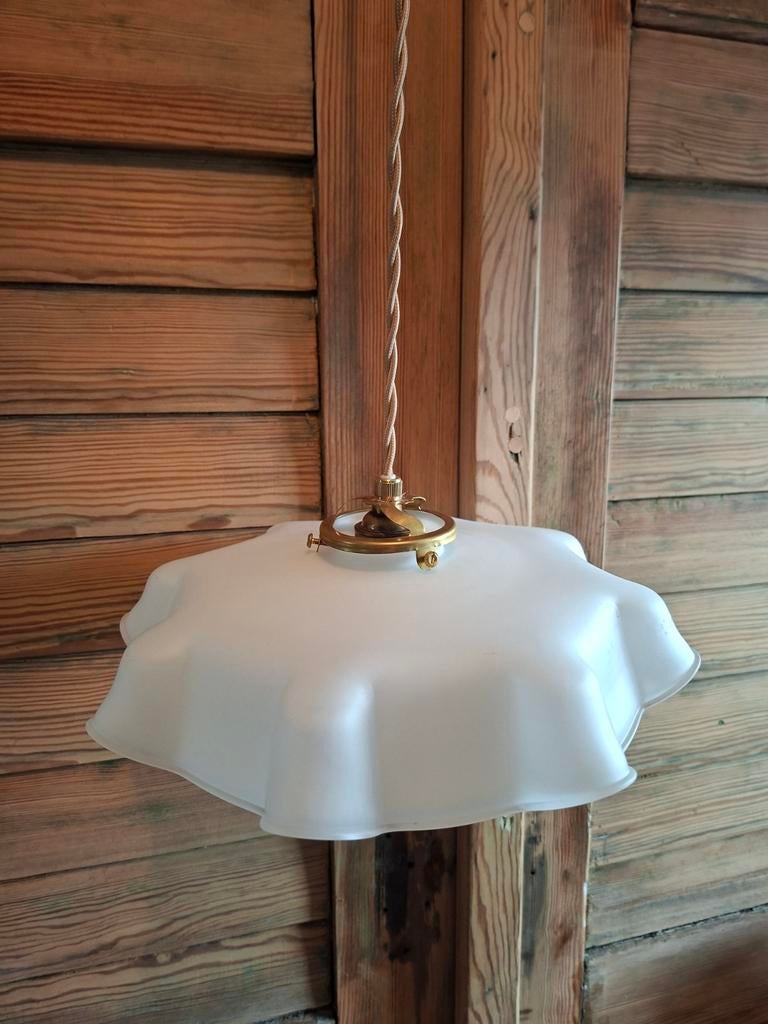Opaline glazen hanglamp , art deco glazen lamp, Antiek en Kunst, Antiek | Lampen, Ophalen of Verzenden