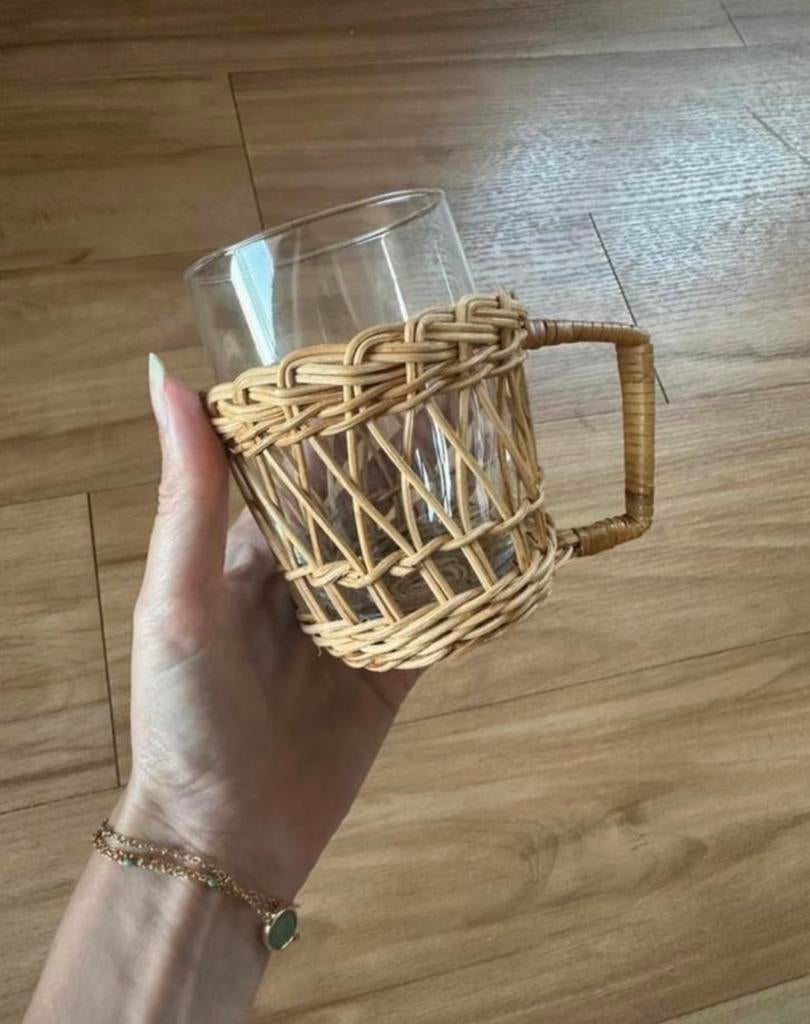 Medium glas met rotan handvat - 1 stuk, Ophalen of Verzenden