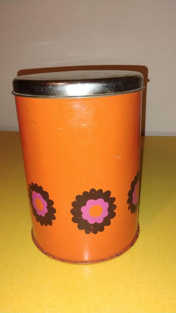 Vintage Brabantia Oranje Metaal met Deksel Jaren '60, Ophalen of Verzenden, Gebruikt