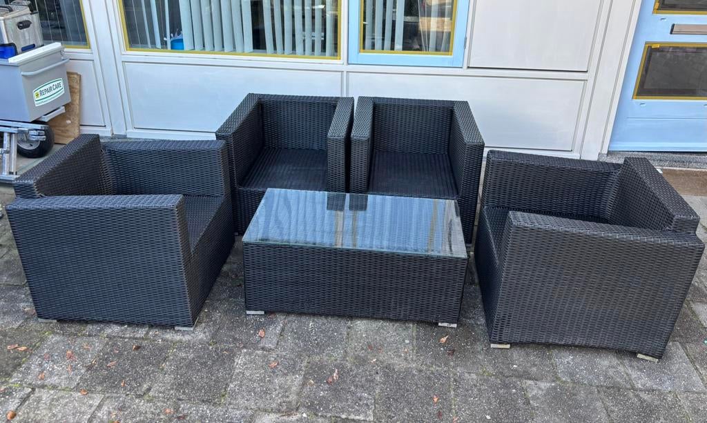 Zeer nette zwarte wicker loungeset, Ophalen, Zo goed als nieuw, Wicker