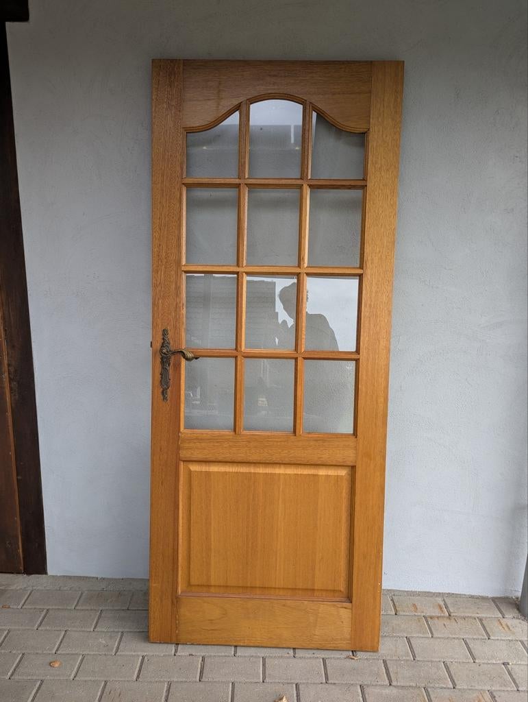 Meranti Binnendeur met Glas - Klassiek Design, Doe-het-zelf en Verbouw, Deuren en Horren, Ophalen, Gebruikt, 80 tot 100 cm, Binnendeur
