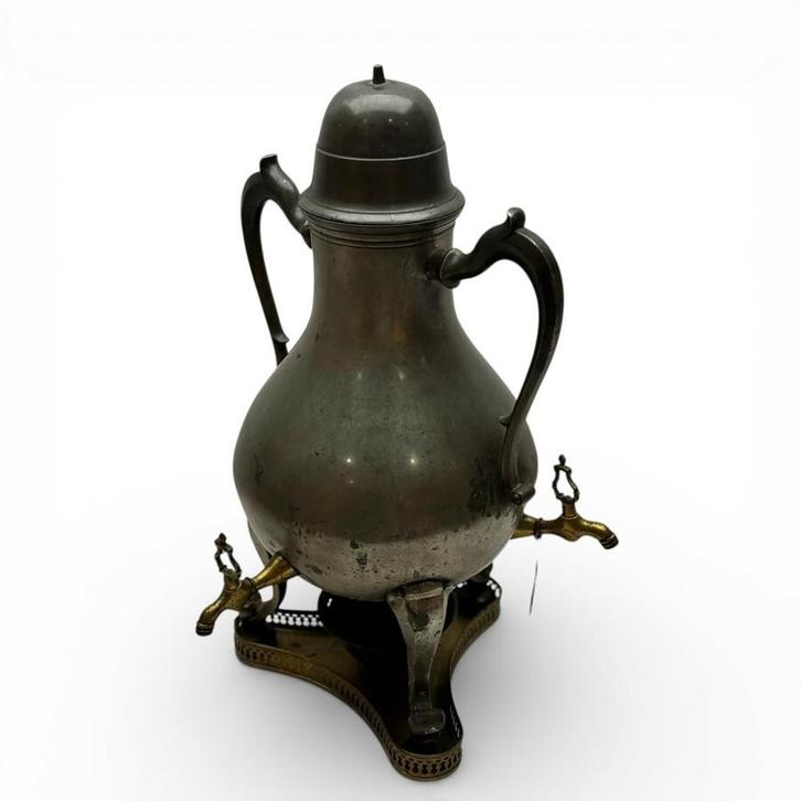 Tinnen kraantjeskan met drie kranen, 19e eeuw, Antiek en Kunst, Antiek | Tin, Ophalen of Verzenden