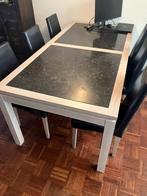 Robuuste eettafel met stenen inleg, Huis en Inrichting, Tafels | Eettafels, Ophalen, Overige materialen, Gebruikt, 50 tot 100 cm