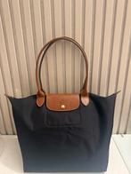 Longchamp tas zwart met bruine hengsels, Ophalen of Verzenden, Gebruikt, Zwart, Handtas