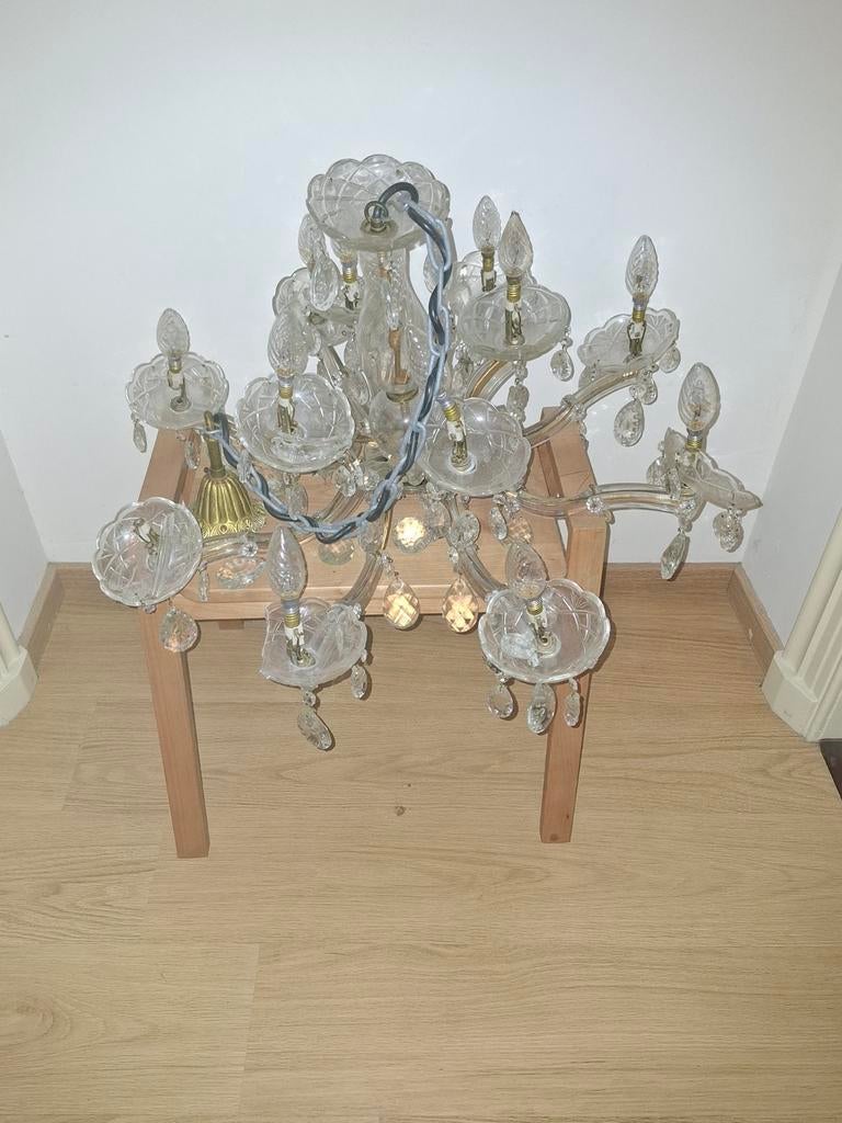 Antieke kristallen 12- armige kroonluchter, Huis en Inrichting, Lampen | Kroonluchters, Ophalen, Gebruikt