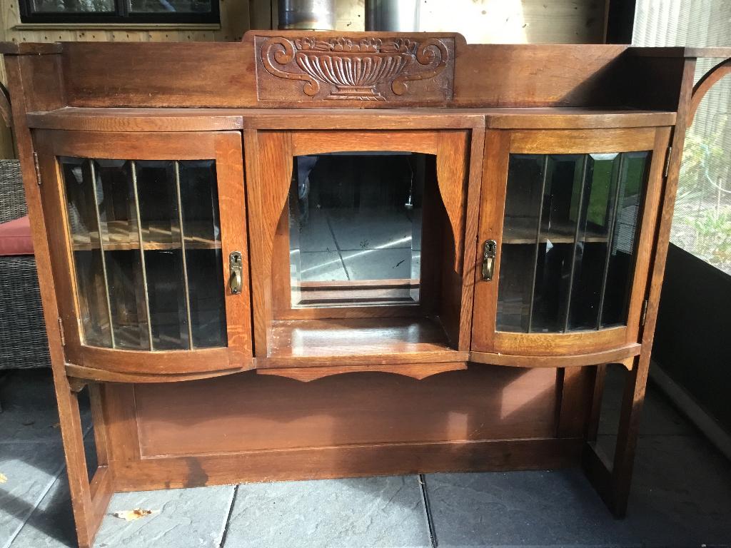 Bovendeel van antieke buffetkast, Ophalen, Glas, 100 tot 150 cm, Minder dan 25 cm