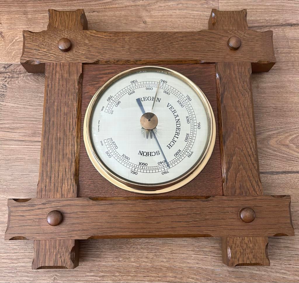 Houten Weerstation Barometer - Goede Staat (29x29cm), Audio, Tv en Foto, Weerstations en Barometers, Ophalen of Verzenden, Weerstation