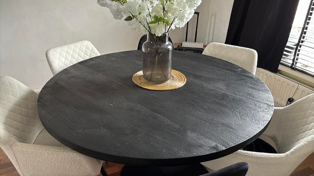 Mooie zwarte ronde eettafel en salontafel, Huis en Inrichting, Tafels | Salontafels, Ophalen, 100 tot 150 cm, 150 tot 200 cm, Rond