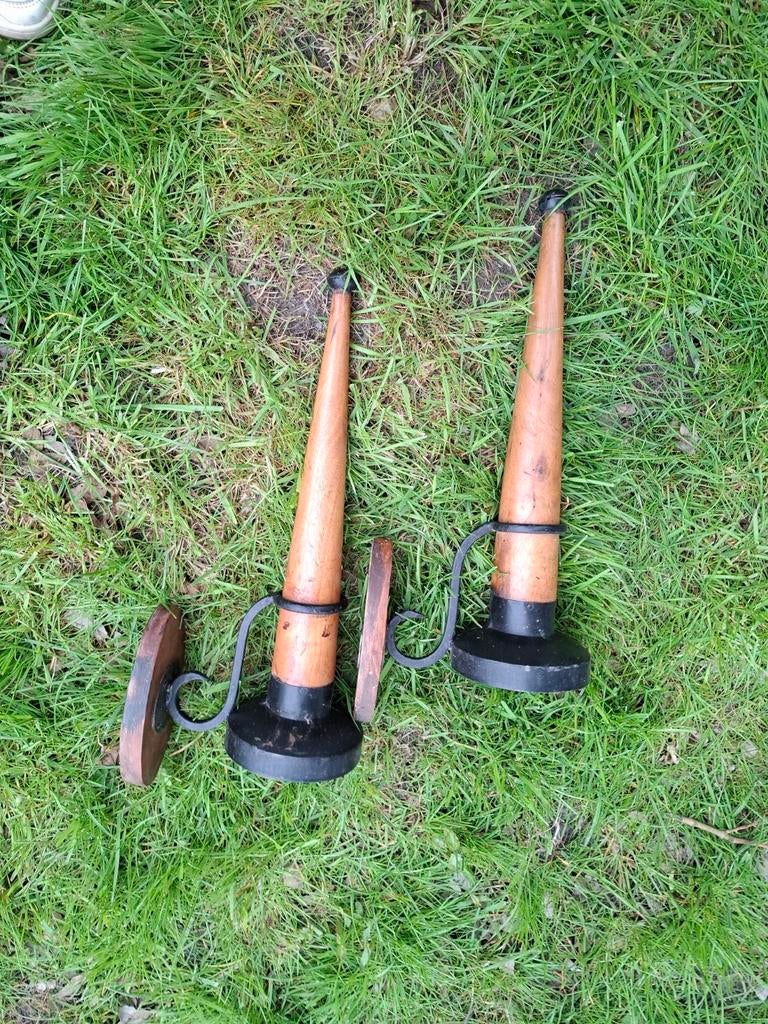 Set van 2 houten vintage muur kandelaars, Ophalen of Verzenden, Overige materialen