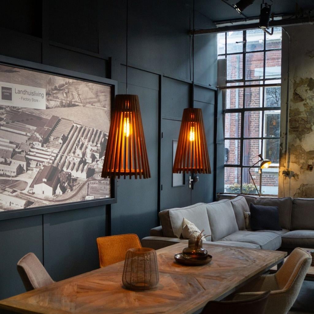 Grote teakhouten Taps hanglamp (magazijn opruiming), Nieuw, Ophalen of Verzenden, Hout, Landelijk/Japans