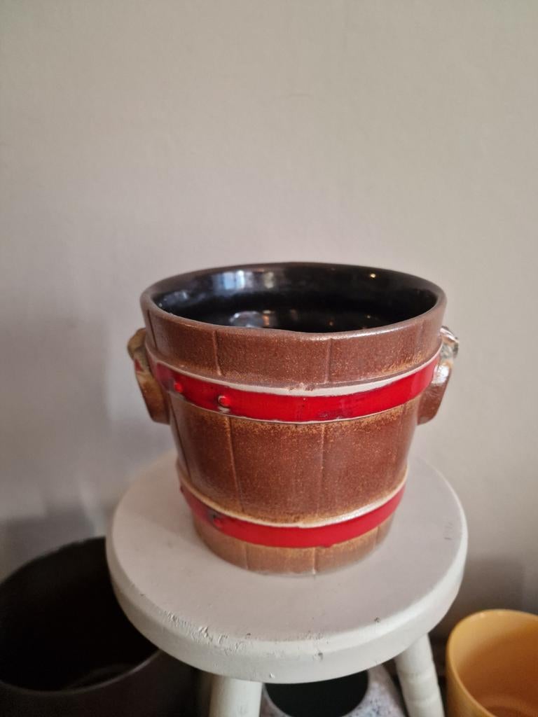 Vintage bloempot Keramiek bruin/ rood, Rond, Ophalen of Verzenden, Zo goed als nieuw, Aardewerk