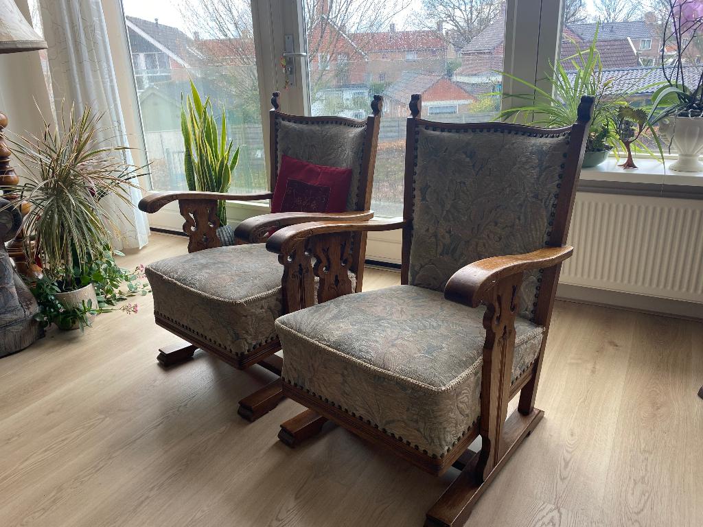 Fauteuil met gebloemde stof, moet deze week weg, Antiek en Kunst, Antiek | Meubels | Stoelen en Banken, Ophalen