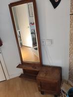 Vintage houten spiegel met console en kastje, Ophalen, Rechthoekig, 50 tot 100 cm, 150 tot 200 cm