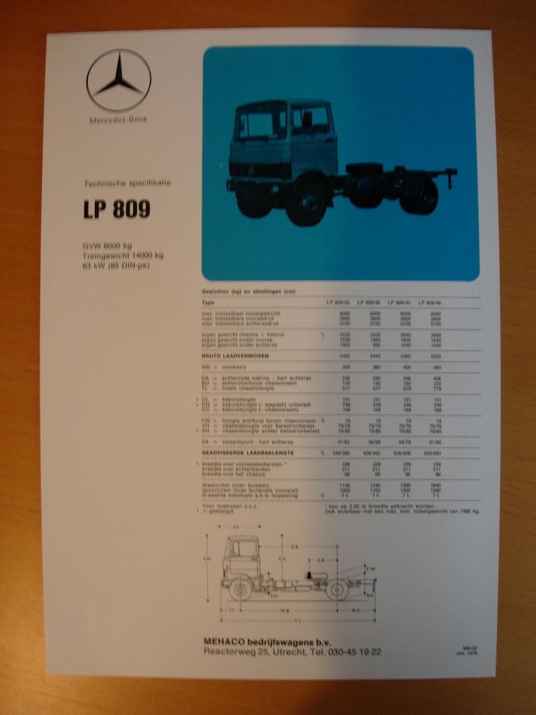 Mercedes LP 809 Technische Specificatie folder 1978 LP809, Zo goed als nieuw, Mercedes-Benz, Mercedes, Ophalen of Verzenden