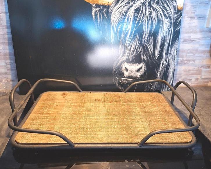 Stoer Sober dienblad van mangohout en zwart metaal !, Huis en Inrichting, Woonaccessoires | Dienbladen, Zo goed als nieuw, Metaal