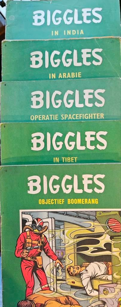 5 Biggles stripboeken nrs 3,6,8,9,13, Meerdere stripboeken, Ophalen of Verzenden, Zo goed als nieuw