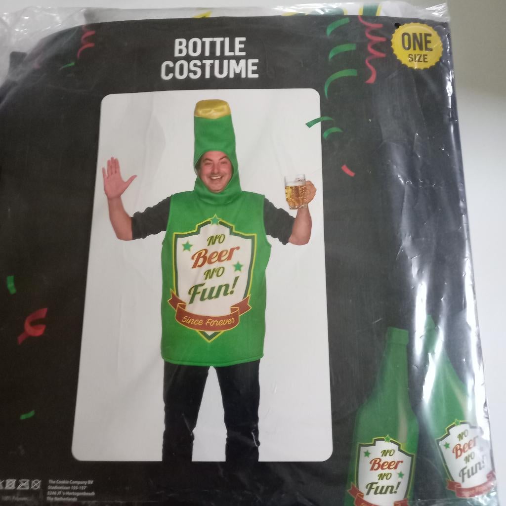 Carnaval bierfles kostuum met tekst * Nieuw *., Kleding | Heren, Carnavalskleding en Feestkleding, Ophalen of Verzenden, Nieuw