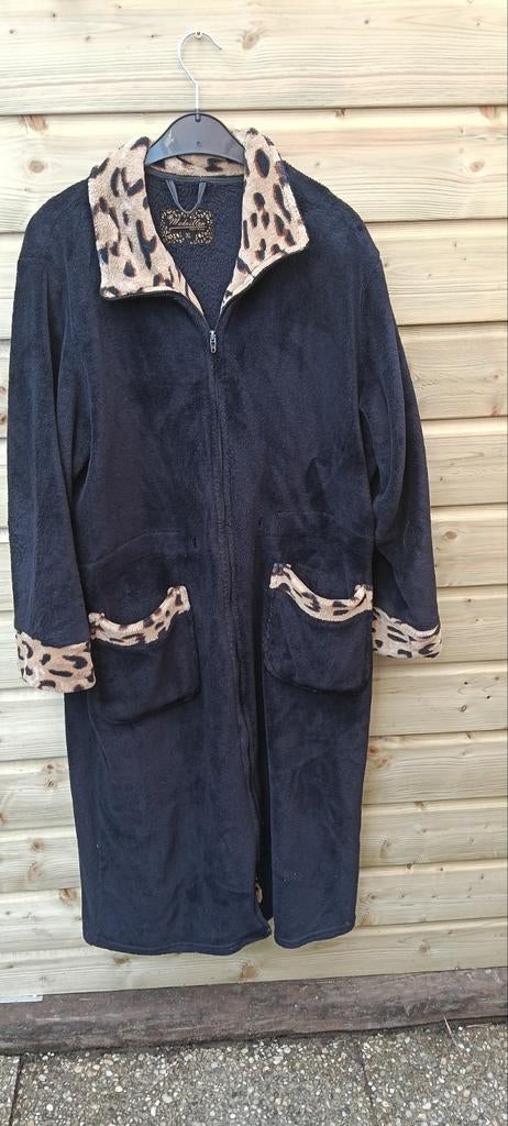 Dames Zwarte badjas met panterprint, rits, maat XL, Ophalen of Verzenden