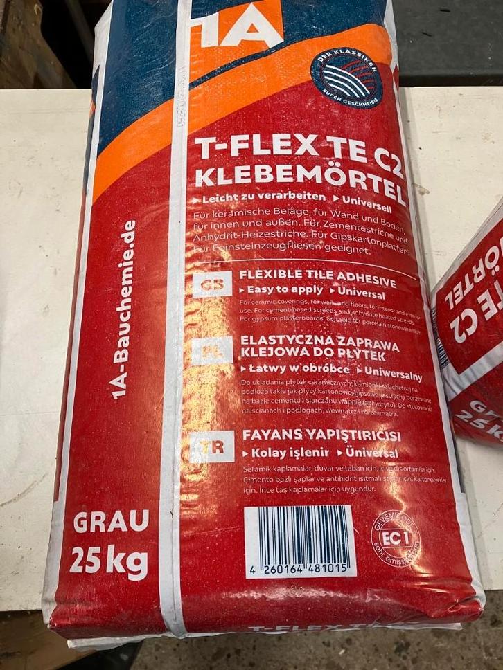 1A T-FLEX TE C2 - Flexibele tegellijm 25 kg (nog 1,5 zak), Doe-het-zelf en Verbouw, Tegels, Nieuw, Overige typen, Overige materialen