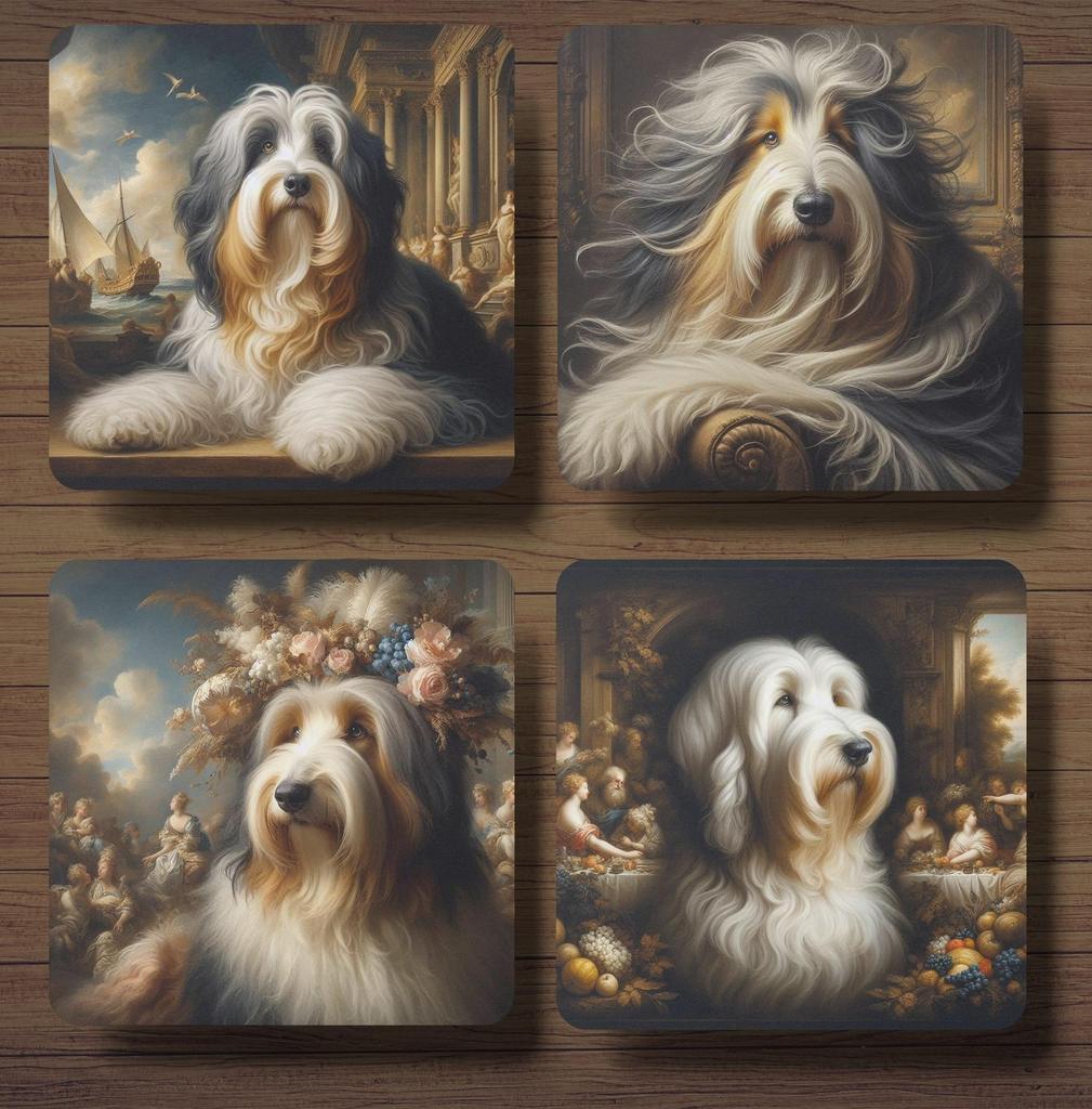 Bearded Collie Barok onderzetters met houder, Ophalen of Verzenden, Nieuw, Glas of Kopje